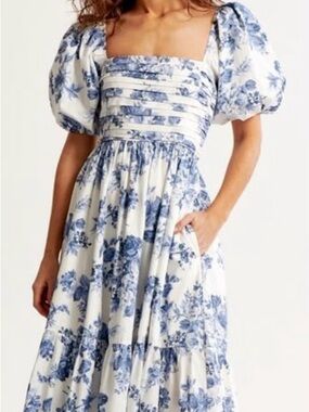 Abercrombie & Fitch Emerson Poplin Puff Angel Sleeve Midi Dress